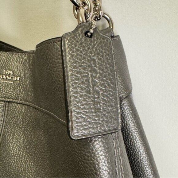 Coach Lexy Pebble Leather Shoulder Hobo Bag Gunmetal - Picture 3 of 15